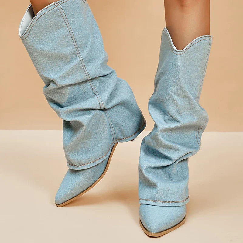 Claire | Denim Knee Boots