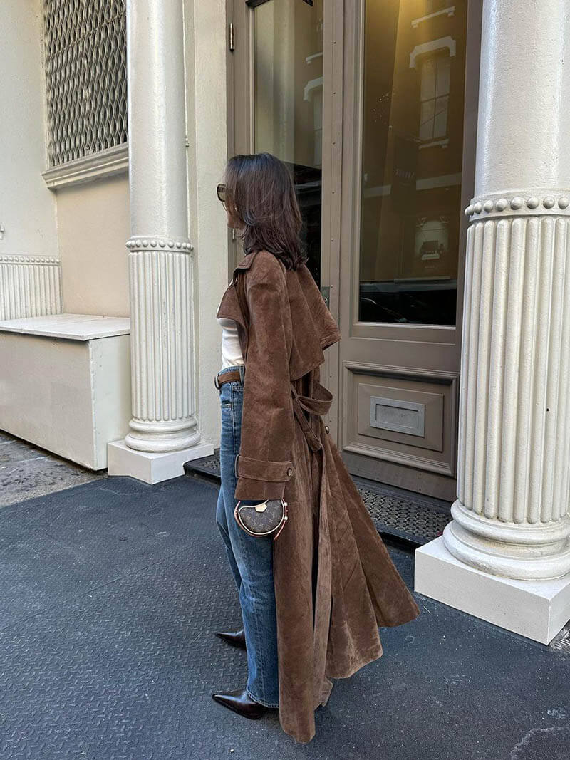 Olana | Suede Leather Trench Coat