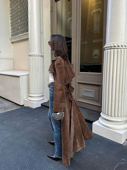 Olana | Suede Leather Trench Coat